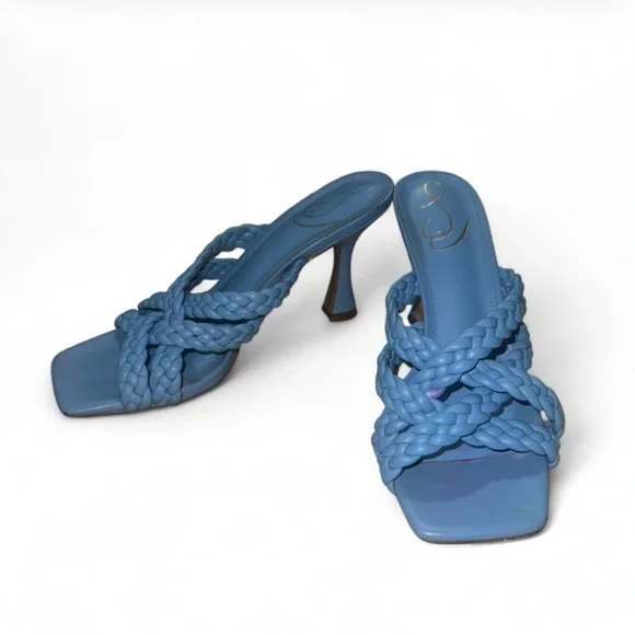 Sam Edelman Marjorie Blue Braided Strappy Heels Women’s 7.5 Square Toe - Picture 1 of 9